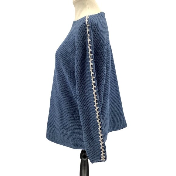 Pure Jill Blue Textured Knit Sweater With Lace Trim On Sleeves Womens XL - Picture 5 of 7